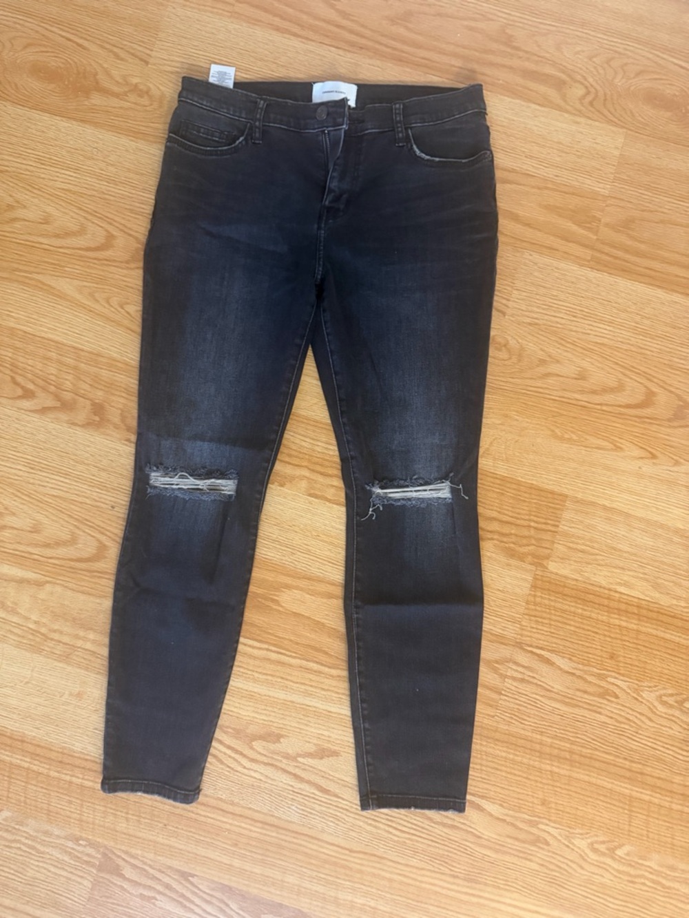 Current/Elliott Black Skinny Ripped Knee Jeans
